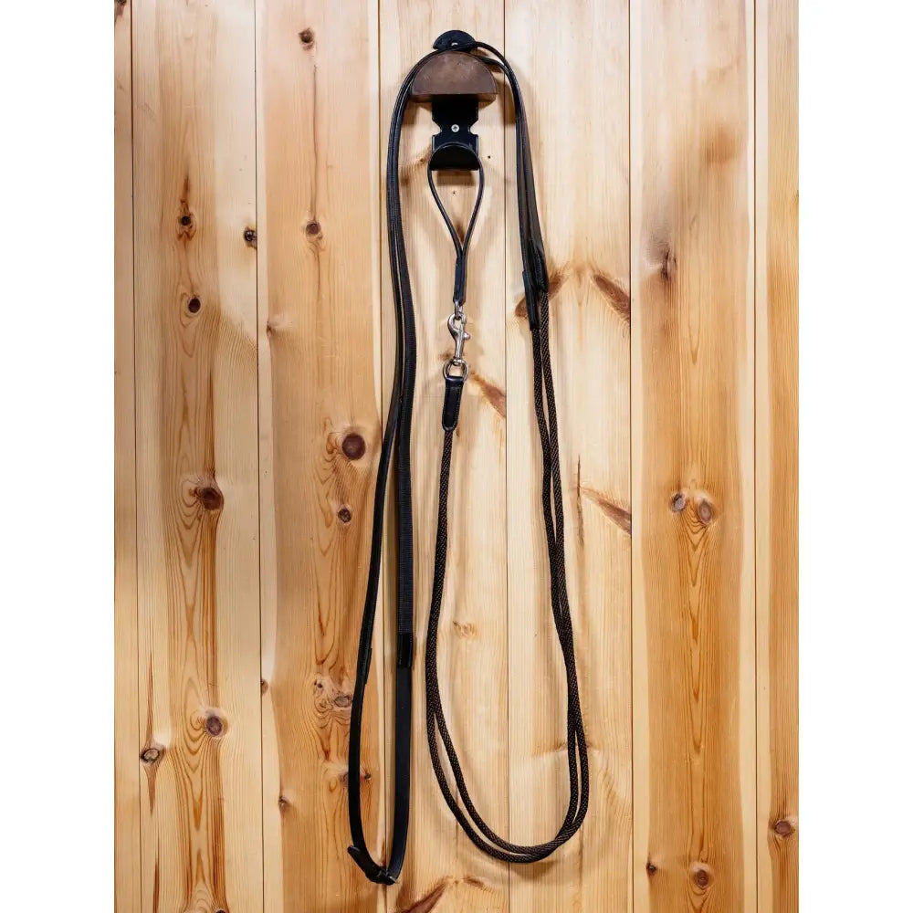 Black leather lemieux leather draw reins brown with metal buckle and clip for horse lead rope use