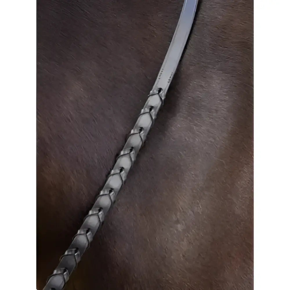 Lemieux leather laced brown and silver braided leather reins with classic polished finish and signature lemieux stamped detailing