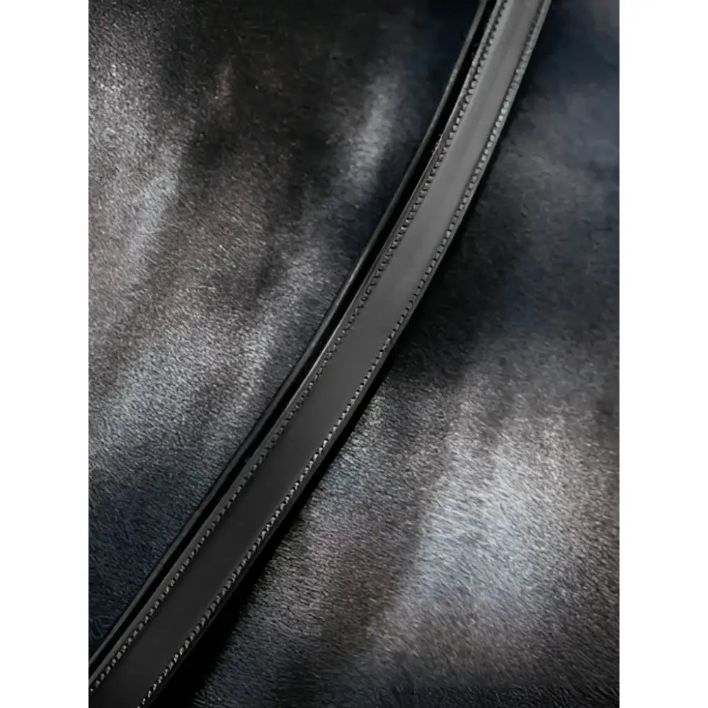 Black lemieux leather neck strap with precise stitching on leather strap edge for stylish and durable use