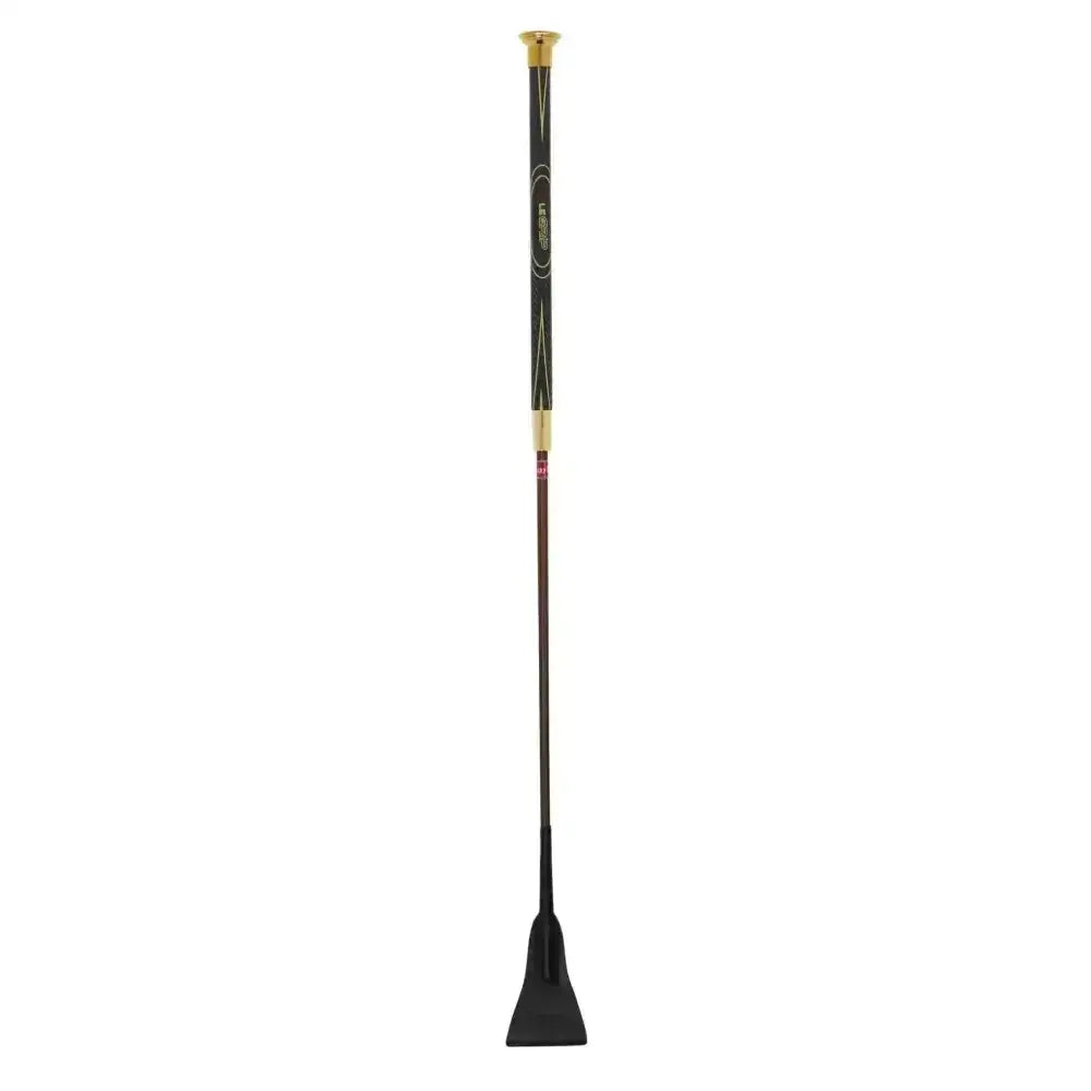Black lemieux legrip jumping whip with gold accents and light polycarbon shaft in sleek tapered design