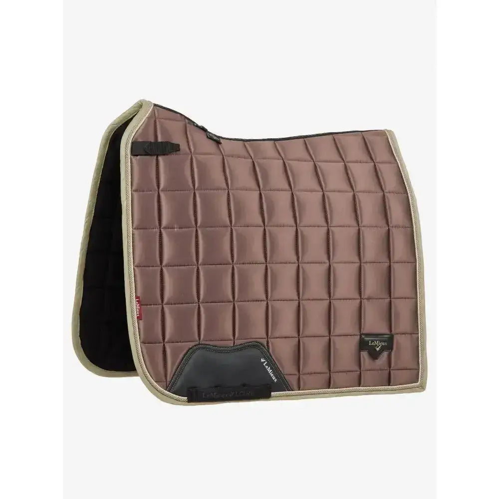 Brown quilted lemieux loire classic dressage square walnut saddle pad with black beige accents for riding comfort