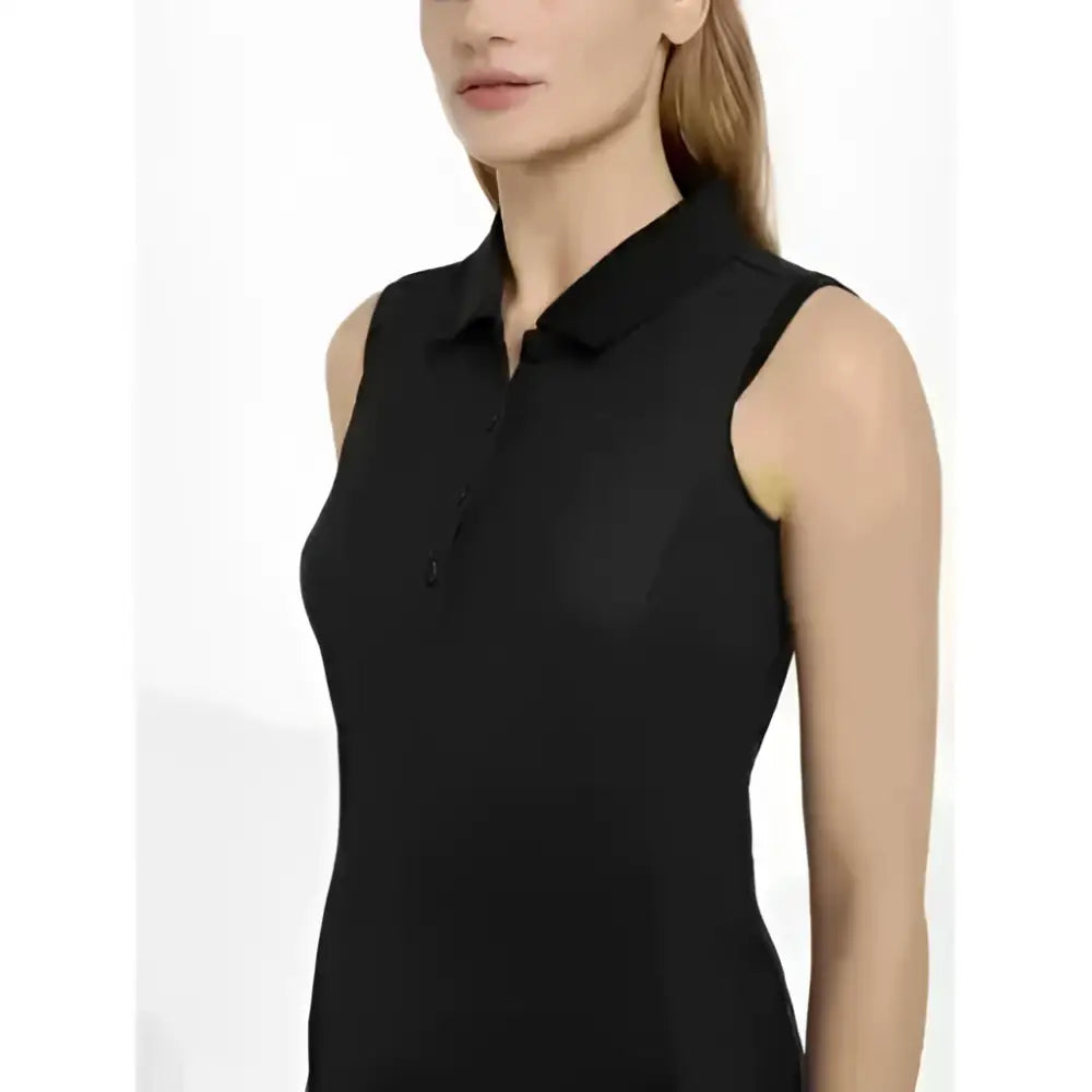 Black lemieux marissa sleeveless polo shirt with classic collar and button placket perfect for casual wear