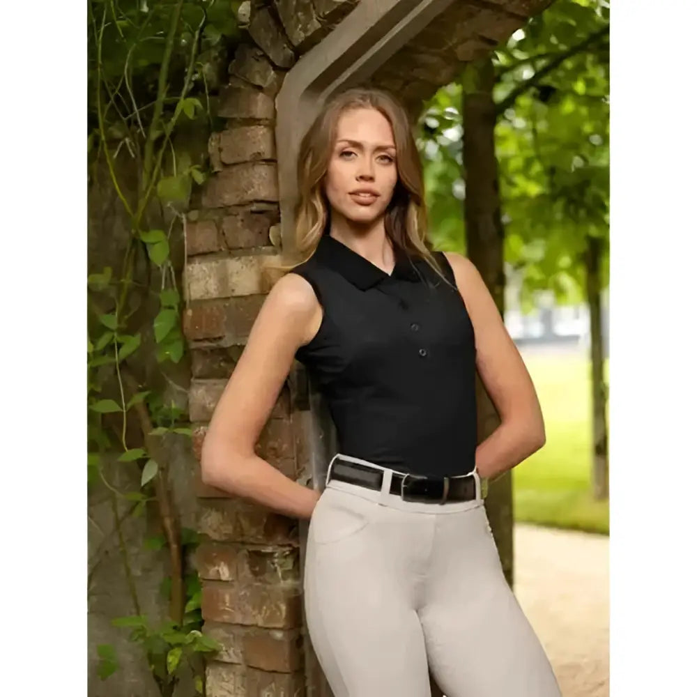 Black lemieux marissa sleeveless polo with collar and button front perfect for sporty casual looks