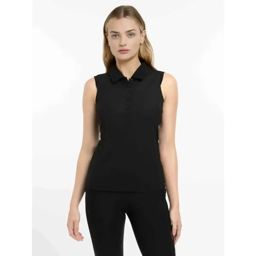 Black lemieux marissa sleeveless polo shirt with classic collar and button placket perfect for casual wear