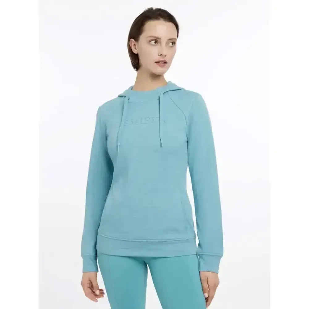 A soft light blue lemieux martha hoodie lagoon with long sleeves paired with matching leggings for cozy wear