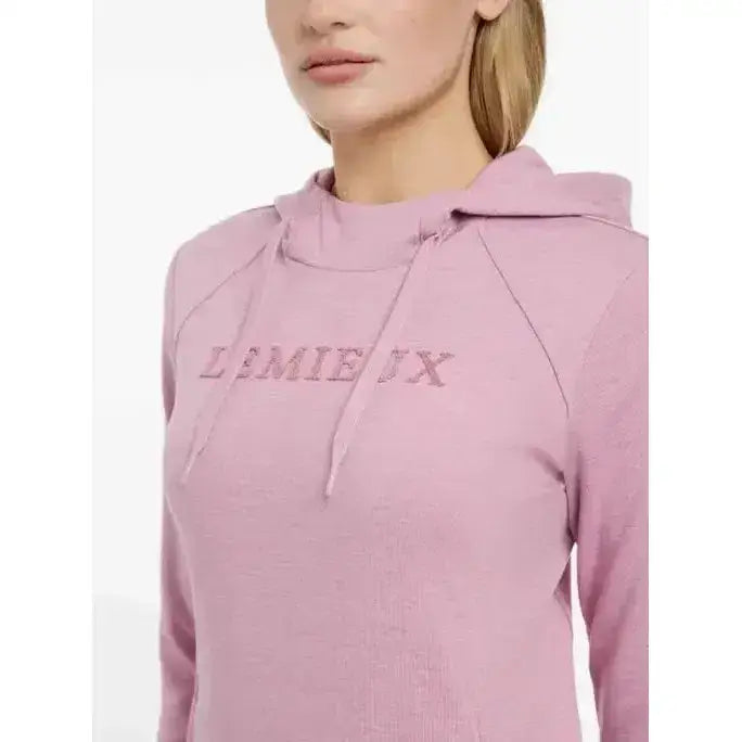 A soft pink lemieux martha hoodie with long sleeves and a subtle lemie jx logo embroidered on the chest