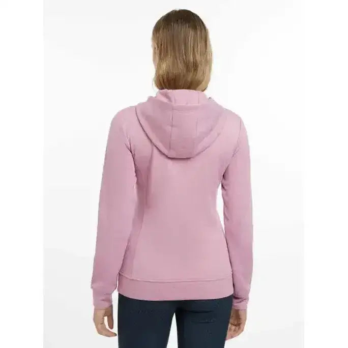 A soft pink lemieux martha hoodie zip-up with a hood and long sleeves made of smooth fabric called martha hoodie peony