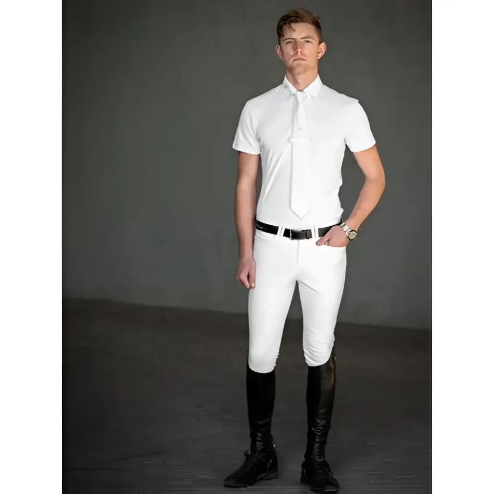 Lemieux mens competition white short-sleeved equestrian shirt with crisp collar and button-down front offers high performance