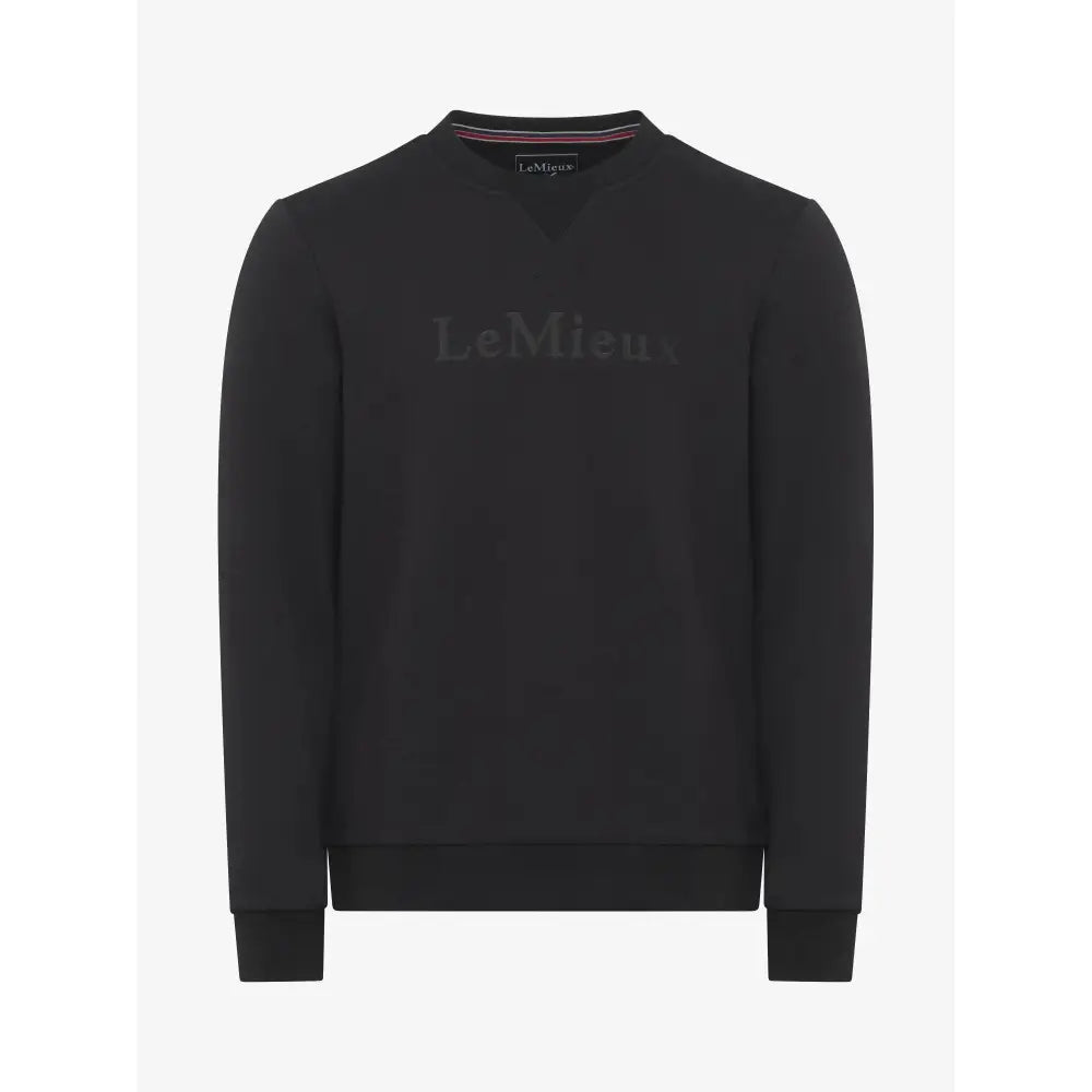 Black lemieux mens elite round neck sweater with tonal logo embroidery across the chest for everyday wear