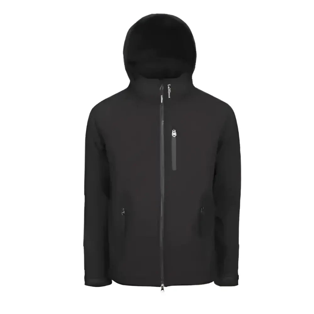 Black lemieux mens elite soft shell jacket with full zip hood and subtle chest logo perfect for outdoor use