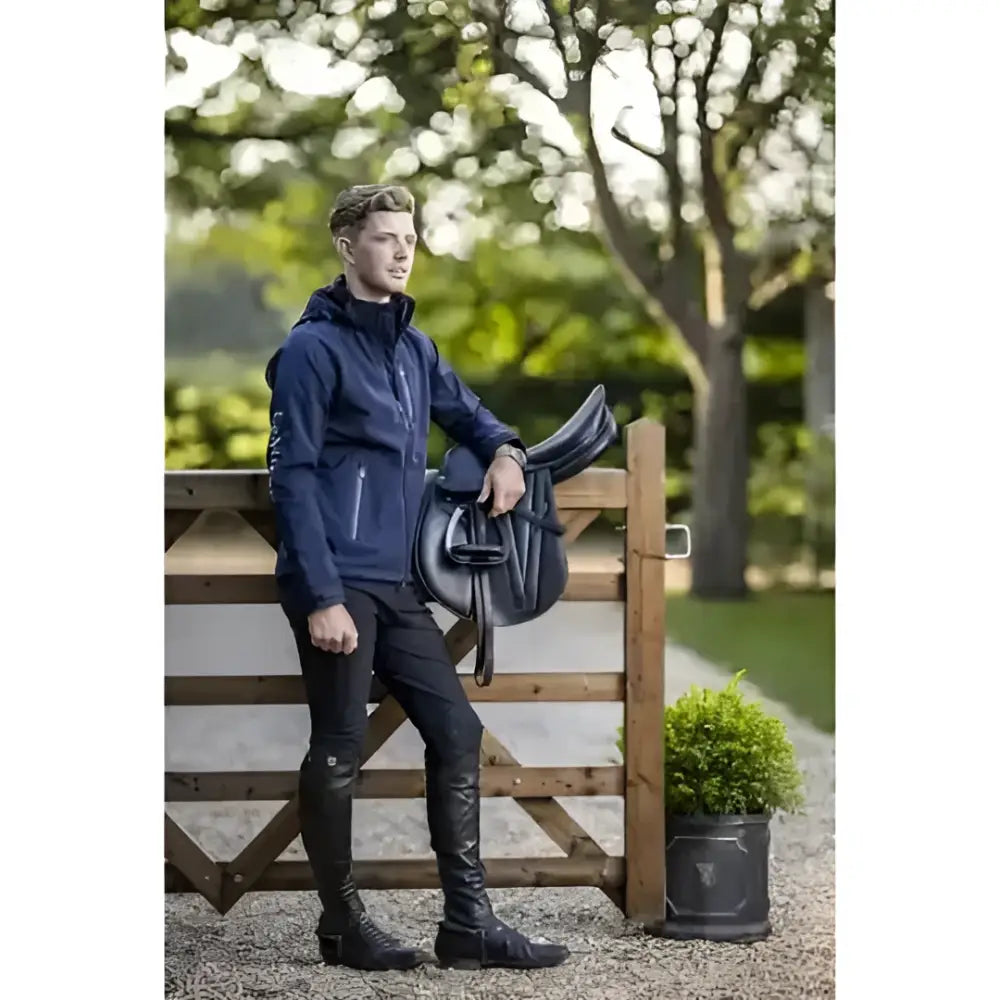 Navy blue lemieux mens elite soft shell jacket with hood and zippered pockets waterproof and stylish elite soft shell jacket