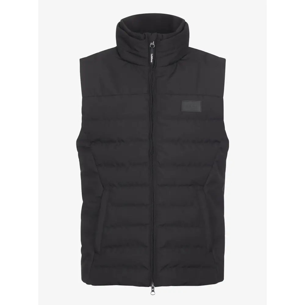 Black lemieux mens gilet with cosy dupont synthetic, high collar, front zipper, and year round warmth features