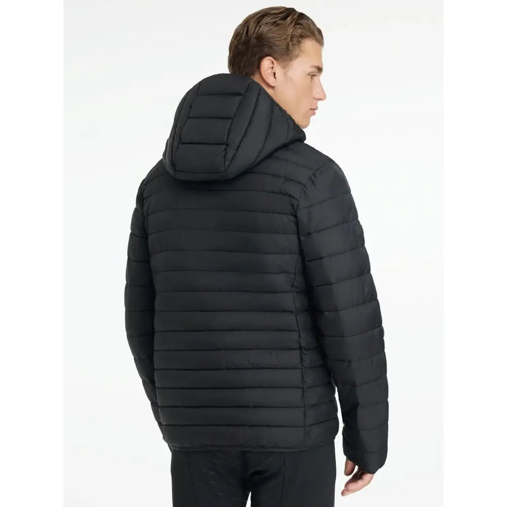 Lemieux mens hooded black quilted puffer jacket with hood perfect for cold weather layering and style