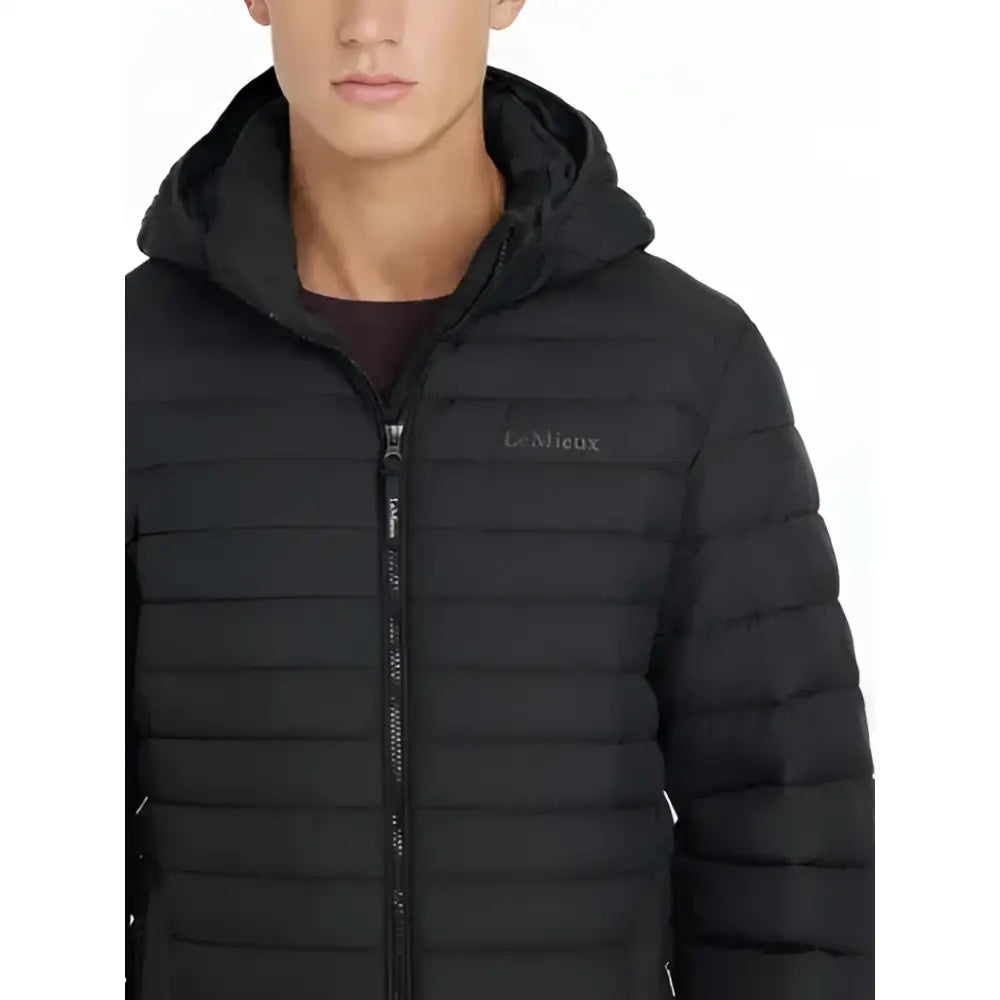 Lemieux mens hooded puffer jacket black quilted with hood and zipper closure for cold weather use
