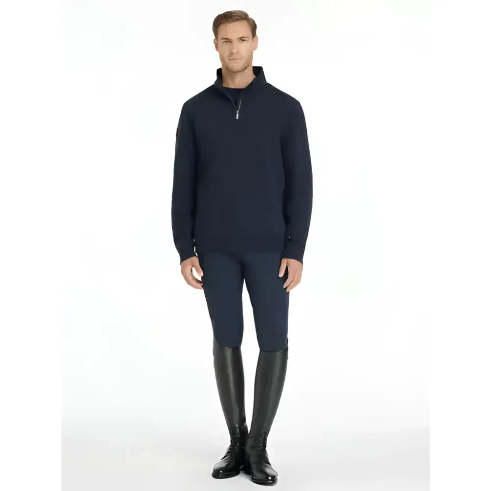 Navy blue lemieux mens quarter neck sweat navy made from performance fabric for active wear and layering