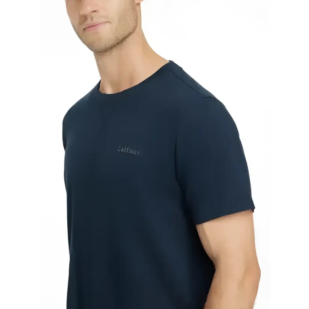 Navy blue lemieux mens t-shirt with subtle lelieux embroidery perfect for equestrian and horses fans