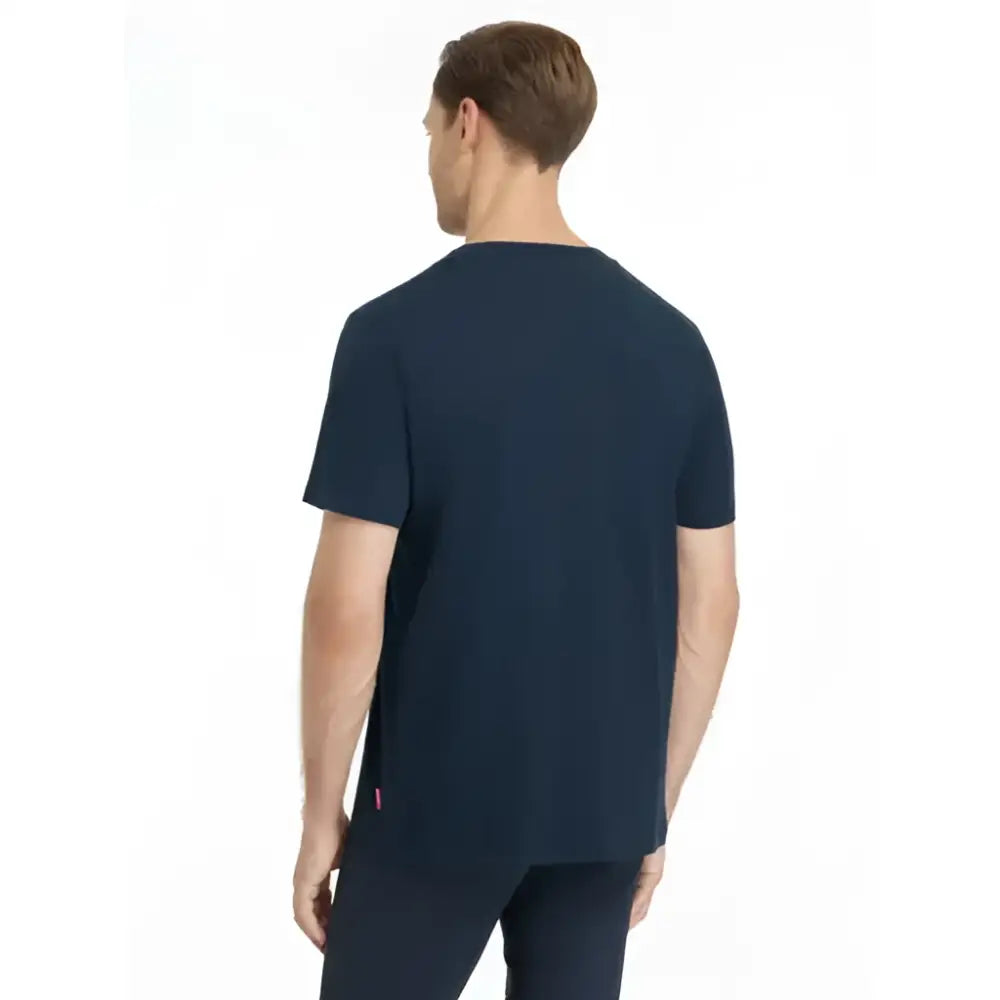 Navy blue lemieux mens t-shirt with short sleeves and subtle red logo perfect for equestrian and horses fans