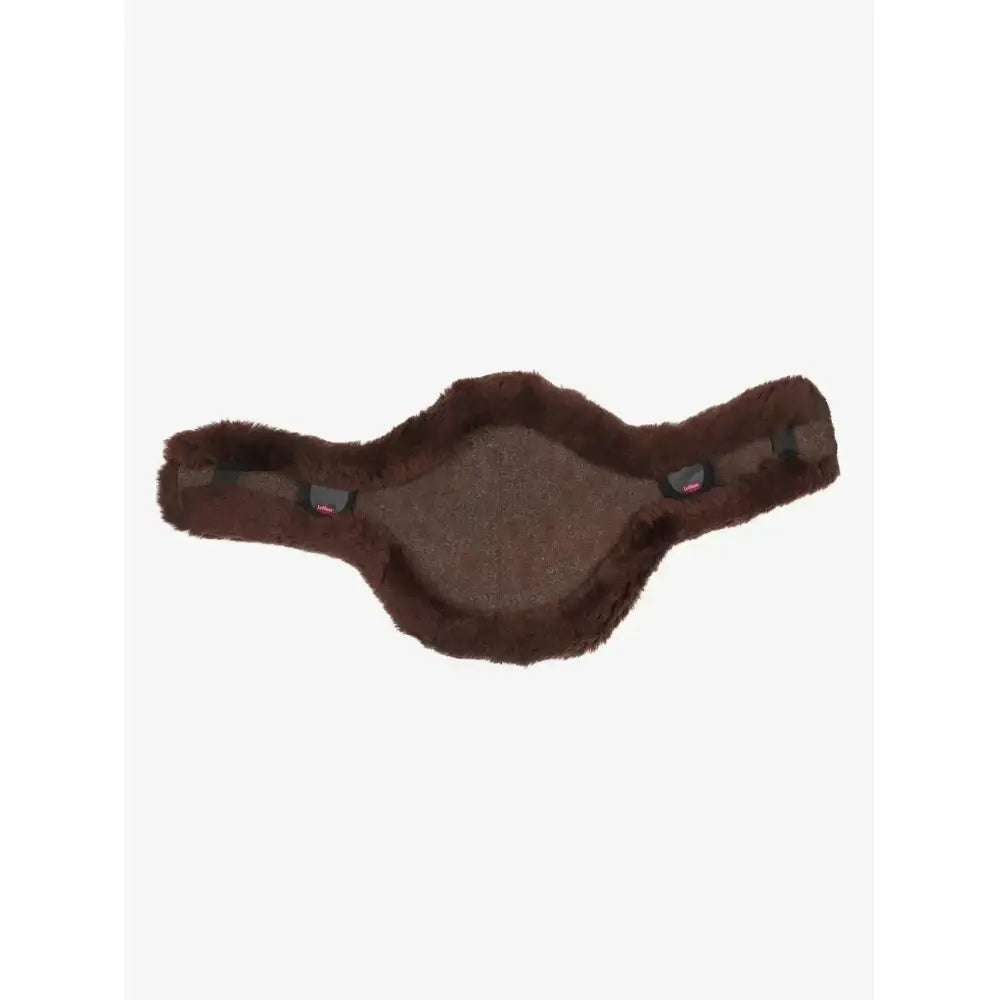 Brown faux fur horse saddle pad with smooth dark brown panel and adjustable straps for anatomic long stud girth cover brown