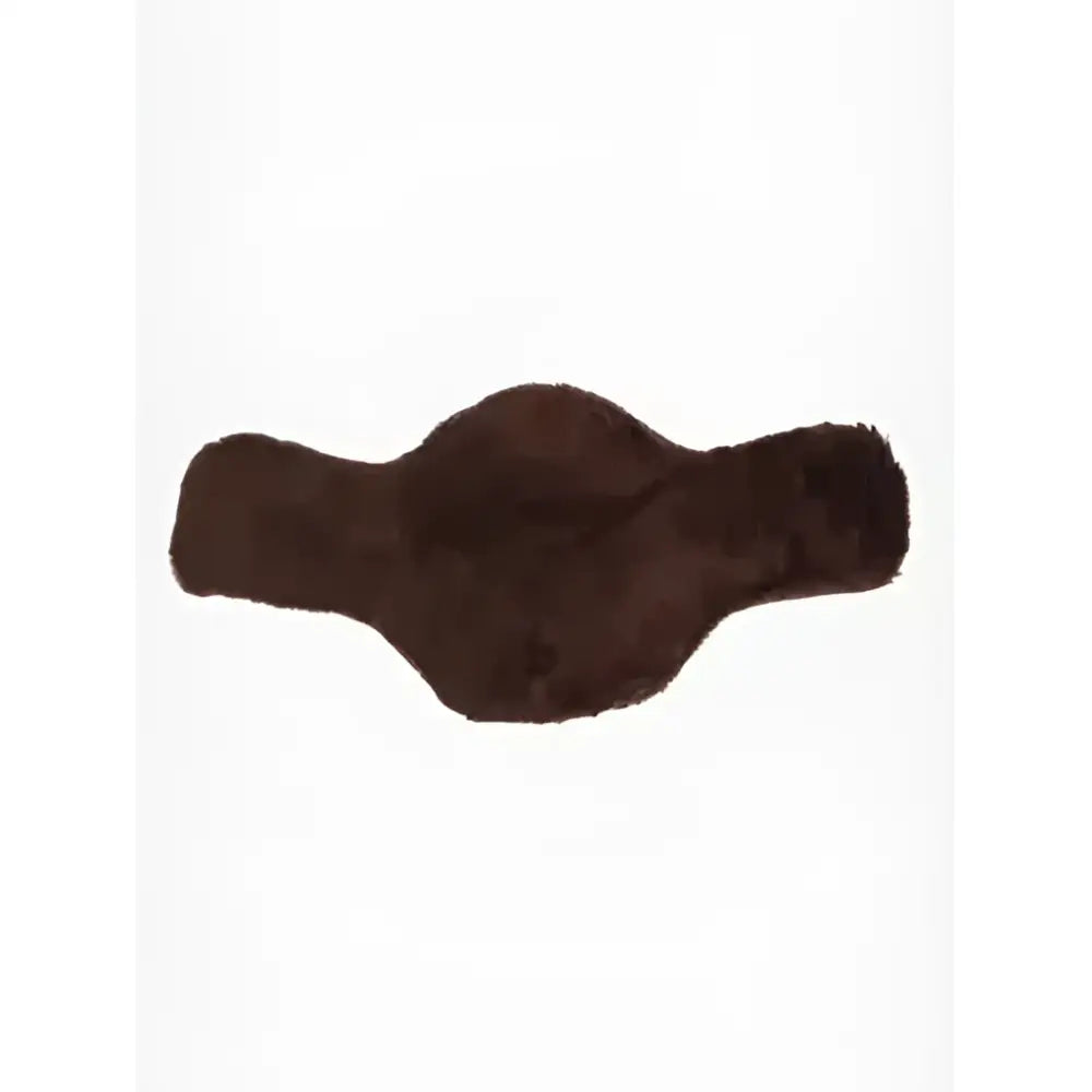 Brown plush fur merino short stud girth cover with contoured shape for anatomic short stud use