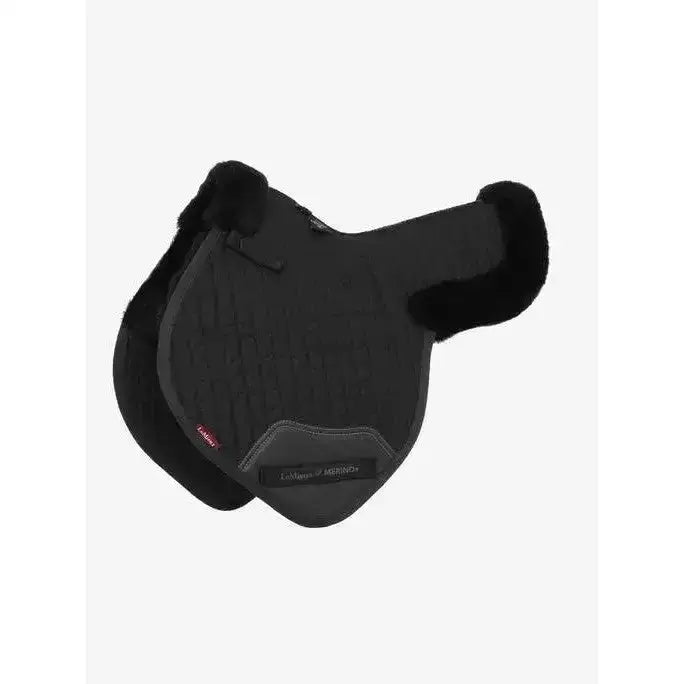 Black LeMieux Merino+ close contact numnah half lined close with plush fleece trim and textured surface