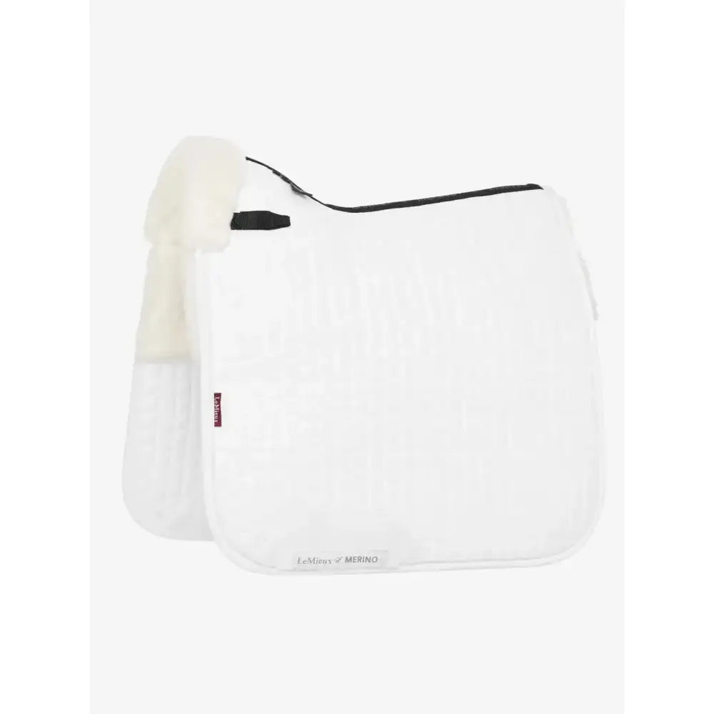 Lemiuex merino plus half lined suede dressage square white white with soft fleece and black zipper trim