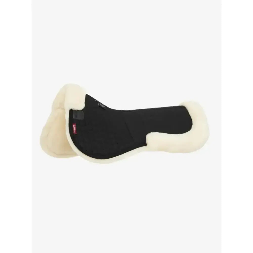 Black lemieux merino+ half pad with natural australian merino fleece trim high quality half for horse riding