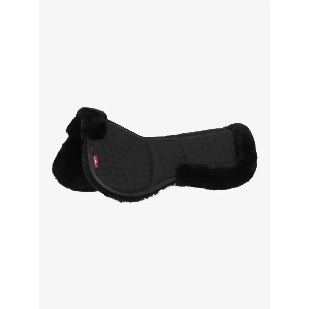 Black lemieux merino+ prosorb pocket half pad with plush sheepskin trim and contoured design for riding