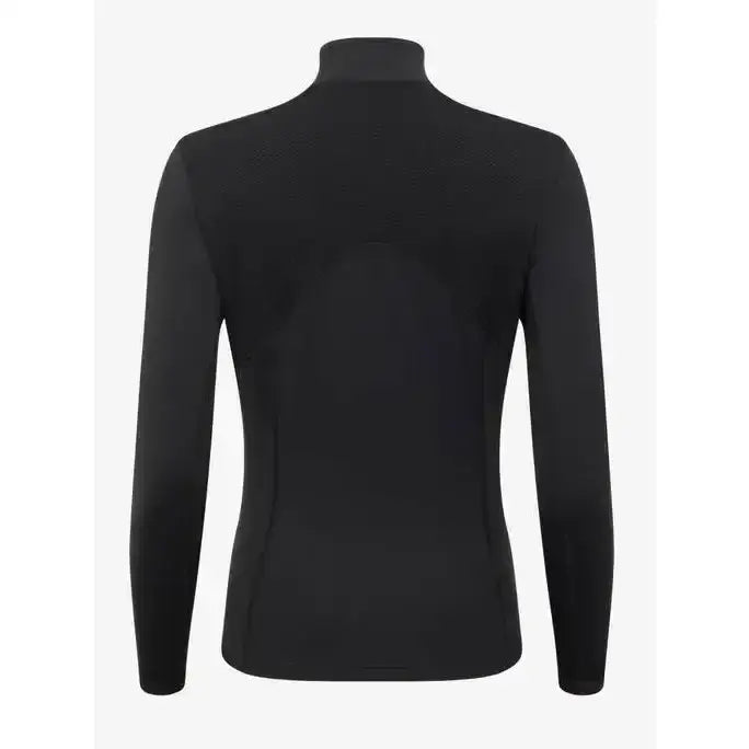 Black lemieux mia mesh long sleeve base layer top with textured, form-fitting design and turtleneck collar