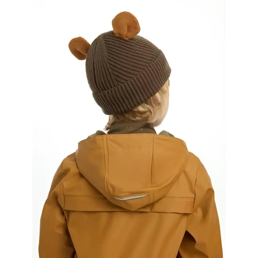 Brown knitted lemieux mini bear beanie alpine with two matching pom-pom ears perfect for cold weather fun