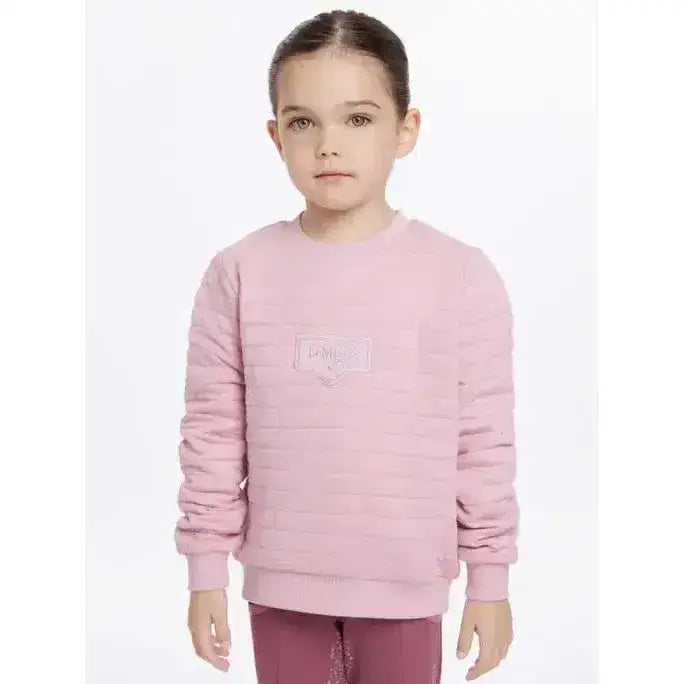 Soft pink lemieux mini cici crew long-sleeved kids sweatshirt with subtle texture and embroidered logo blossom design