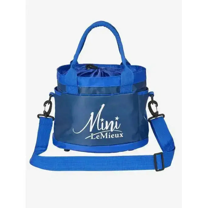 Blue lemieux mini grooming tote bag with drawstring top side pockets and adjustable strap for grooming set benetton