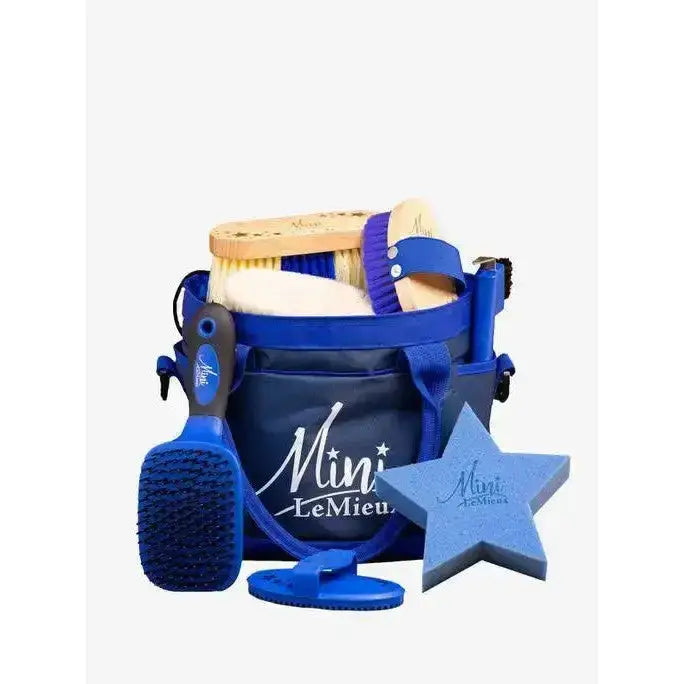 Blue lemieux mini grooming set benetton with brushes star sponge and hoof pick for horse care