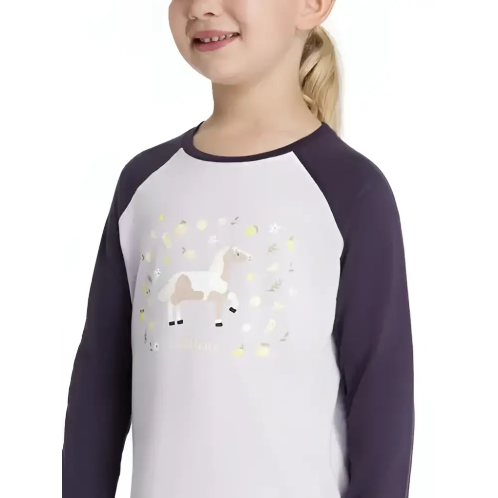 White and navy lemieux mini jamie lemon long sleeve shirt with pastel unicorn graphic perfect for kids