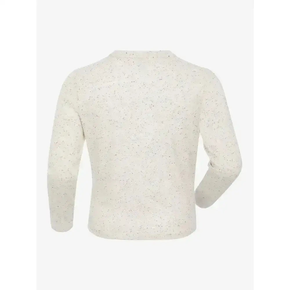 Cream-colored knit lemieux mini jessie long sleeve top with subtle speckled pattern for cozy casual wear