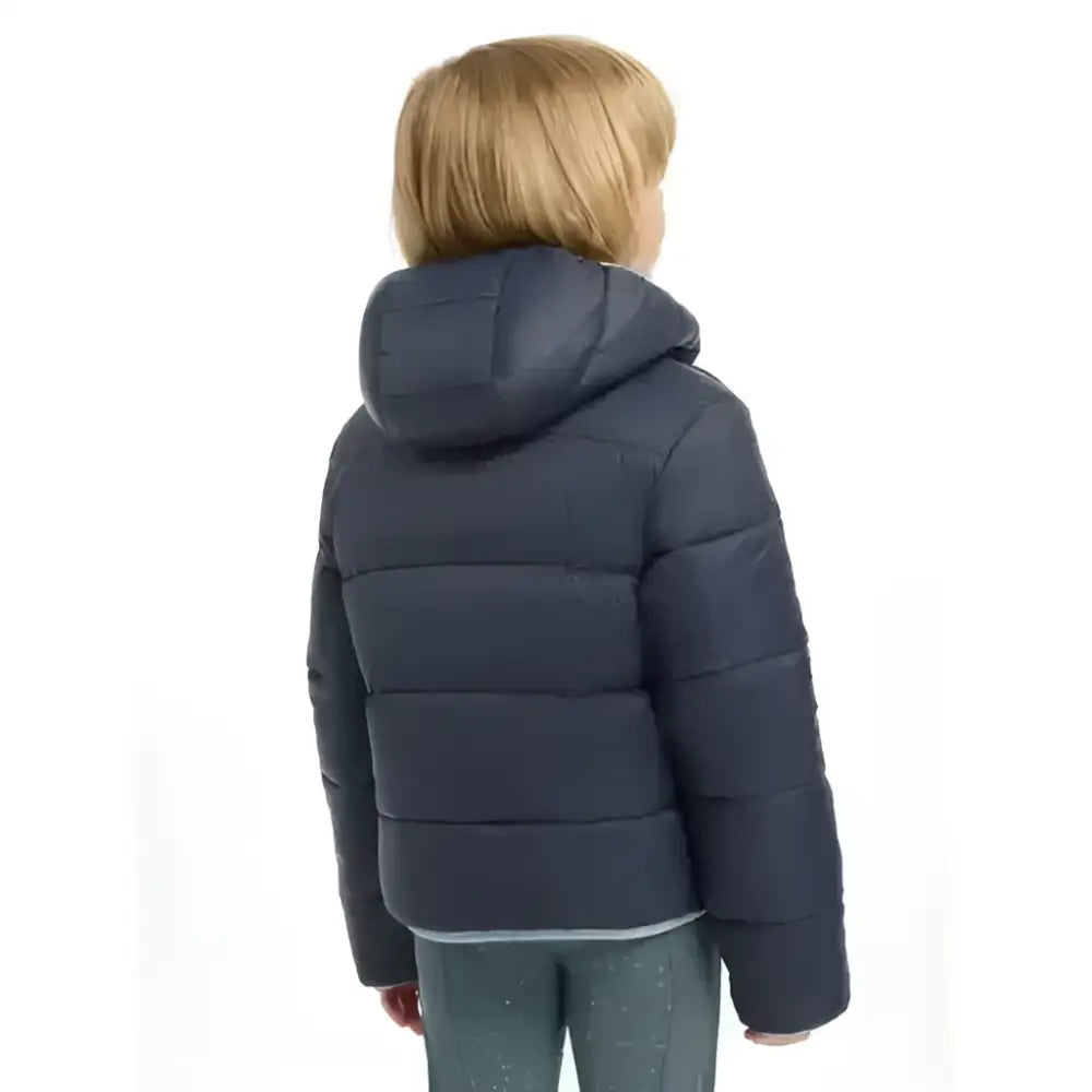 Dark blue quilted lemieux mini megan reversible puffer navy jacket with hood perfect for cold weather