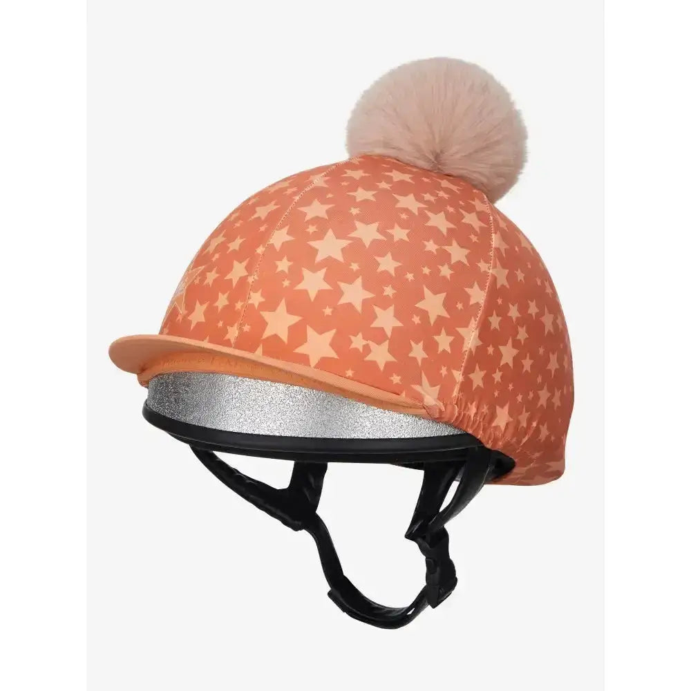 Coral lemieux mini pom horse hood with star pattern silver glitter trim fluffy pom hat silk apricot silky smooth 4-way