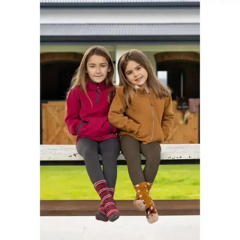 The lemieux mini pull ons alpine are cozy fleece jackets in vibrant red and warm brown perfect for chilly days