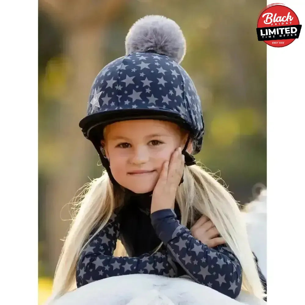 LeMieux Mini Reflective Pom Hat Silk Indigo Hat Silks