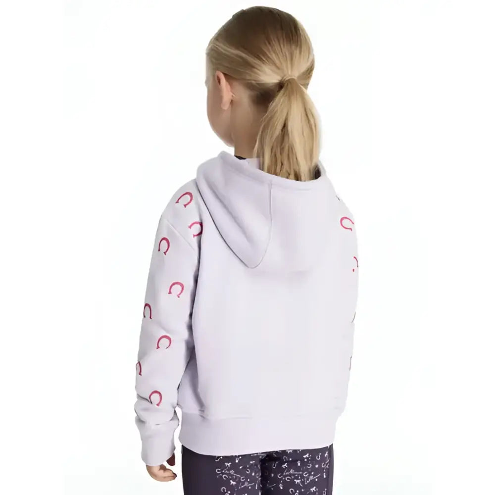 Light purple lemieux mini romi hoodie with red horseshoe patterns on sleeves perfect for casual wear