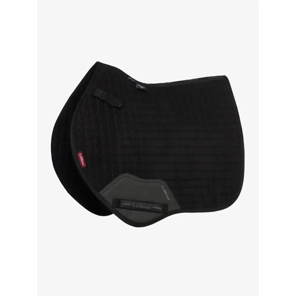 Black lemieux mini suede close contact saddle pad with quilted texture and gray reinforced front panel contact square black