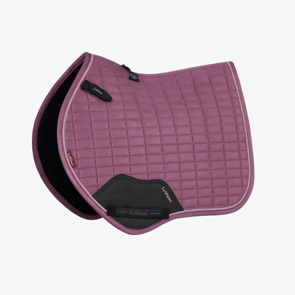 Purple lemieux mini suede equestrian saddle pad with black accents and soft lining for contact square mallow use