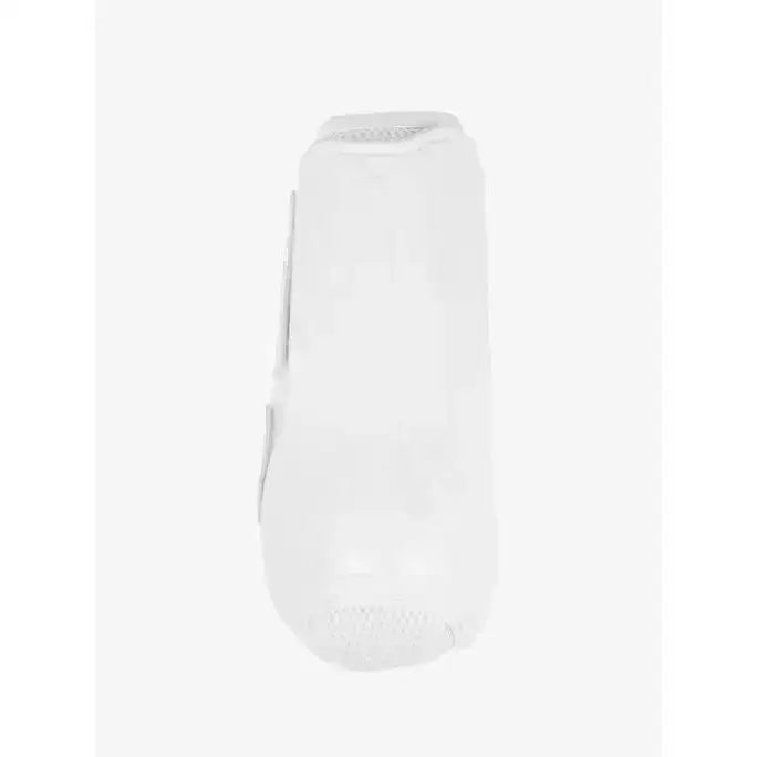 White lemieux motionflex dressage hoof boot with smooth glossy finish and reinforced side stitching for flexible motionflex dressage
