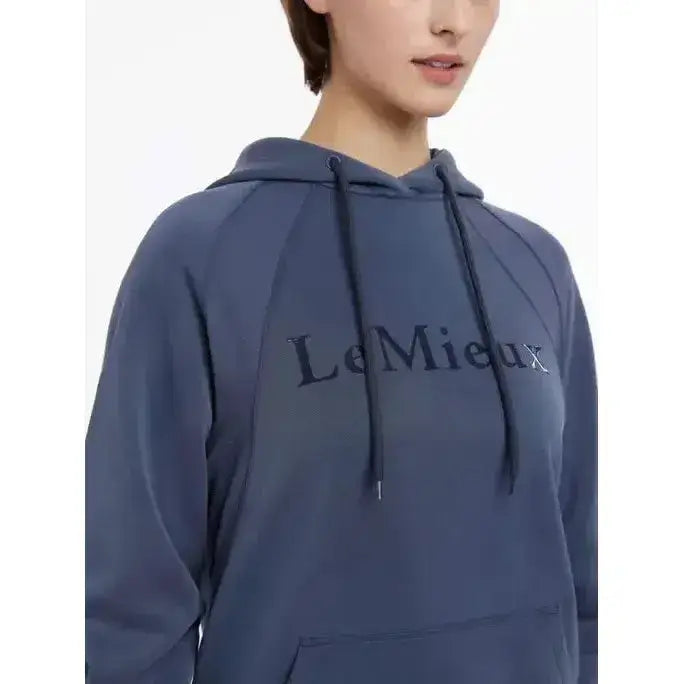 Navy blue lemieux nadine hoodie dusk with black drawstrings and lemieux embroidered across the chest