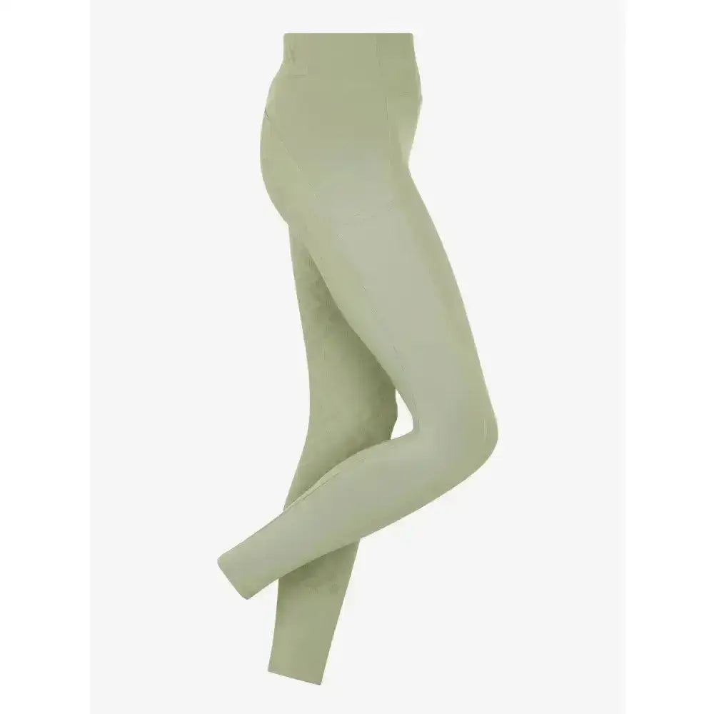 A pair of lemieux naomi pull on breech fern leggings with sleek olive green fabric and tapered lower leg design
