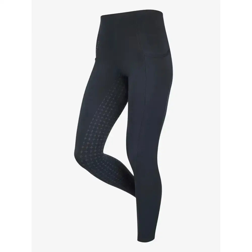 Black lemieux naomi pull riding tights with supportive elasticated waistband and subtle textured outer thigh pattern