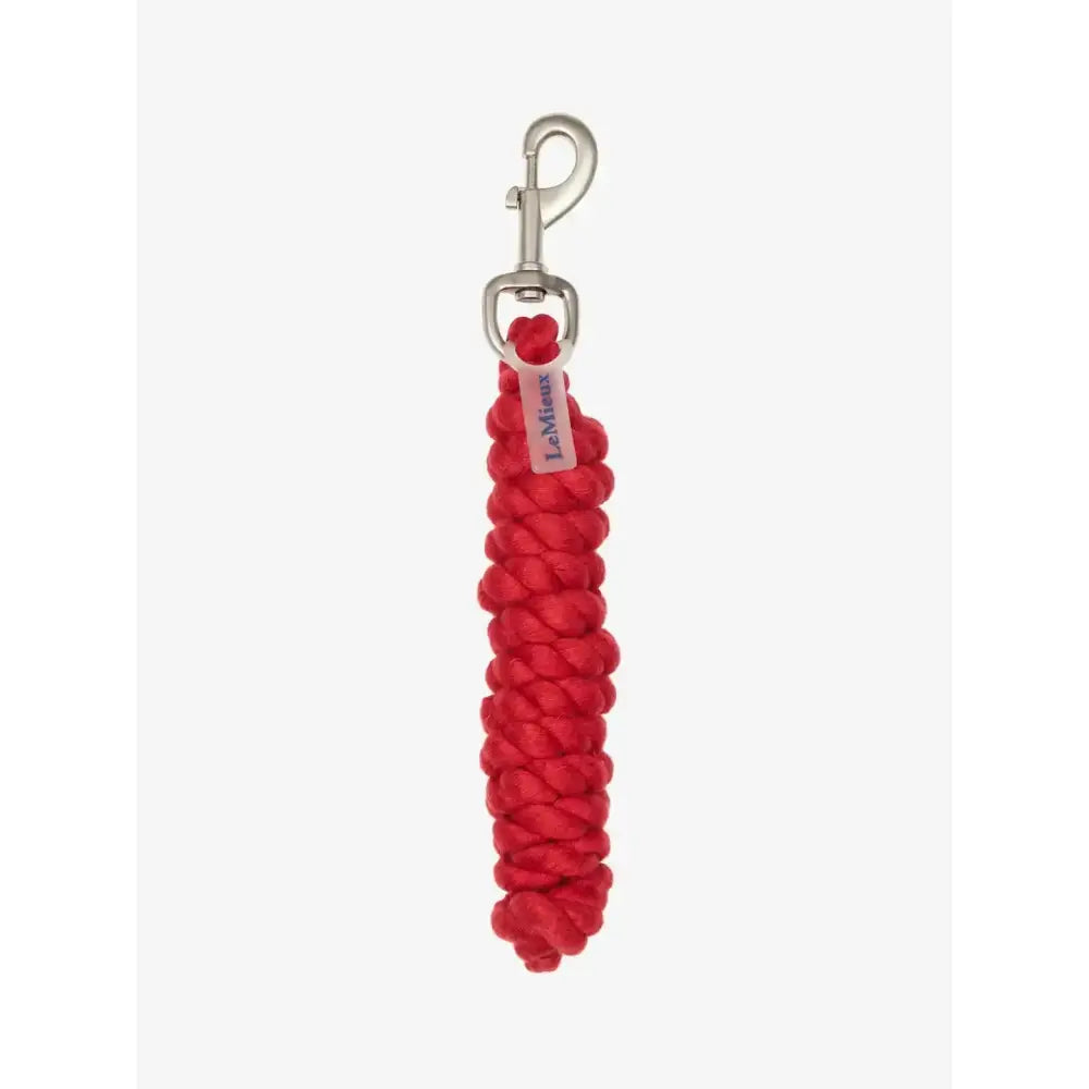 Red braided lemieux polycotton leadrope chilli with silver metal clip and branded tag for horse handling
