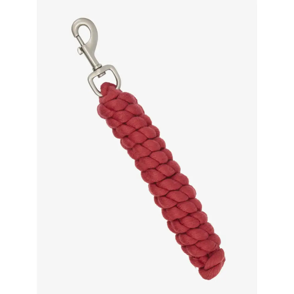 Lemieux polycotton leadrope cranberry with red braided design and silver metal clip for easy horse handling