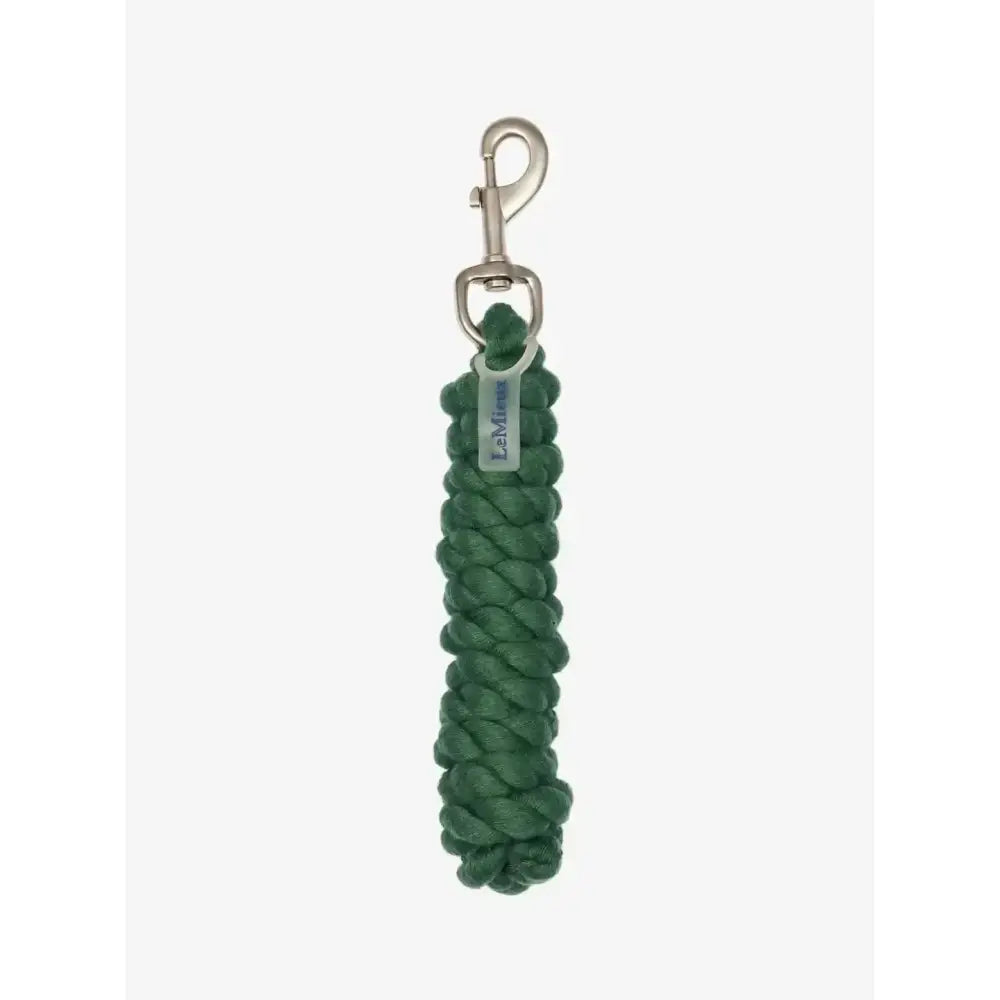 Lemieux polycotton leadrope in hunter green braided with silver clip and branded tag for horse handling