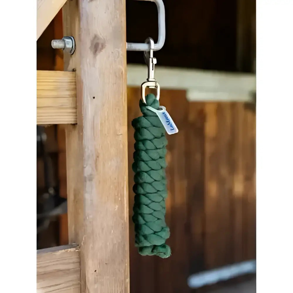 Green braided lemieux polycotton leadrope hunter green with metal clip and tag for easy use