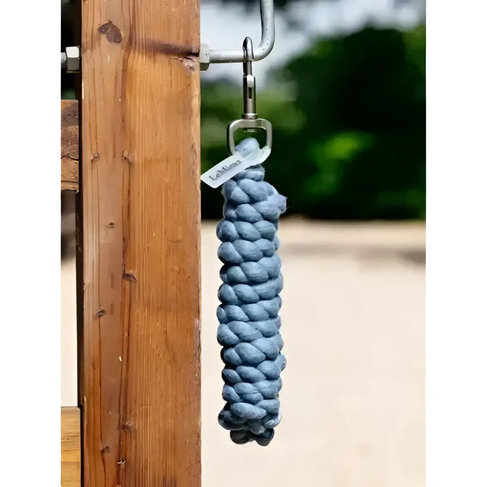 Blue braided lemieux polycotton leadrope ice blue with silver metal hook and tag keychain accessory
